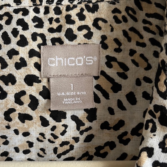 Chico's Black and White Animal Print Sleeveless Linen No Iron Blouse Sz 10 - Picture 4 of 12
